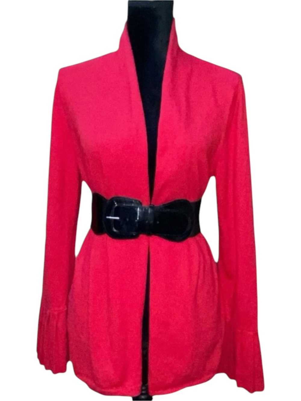 Talbots Cotton Cashmere Blend Red Open Cardigan Pleated Cuffs - Women’s Large